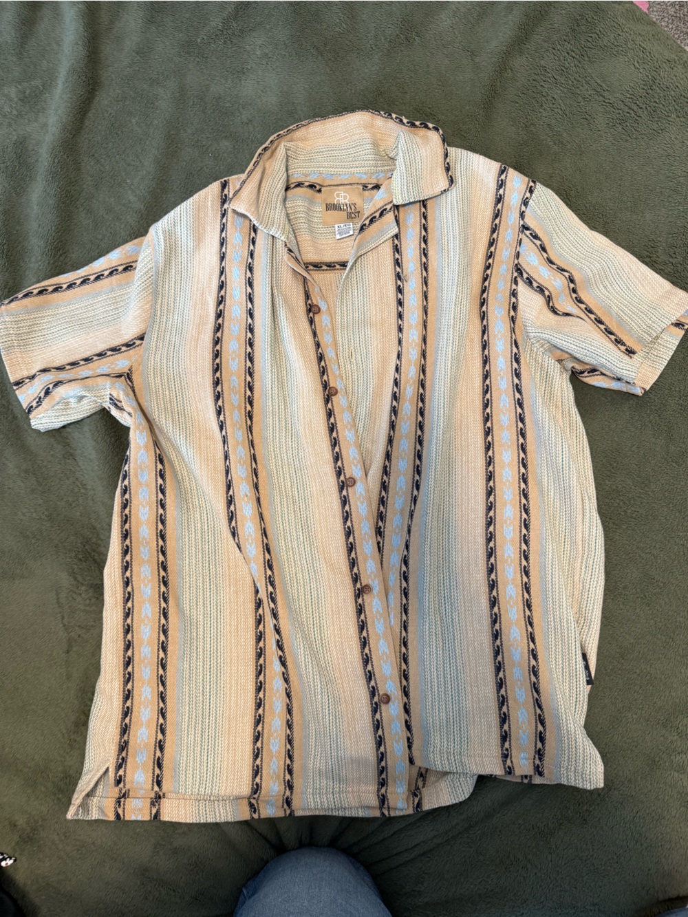 Brown Striped Short-Sleeve Button-Down Shirt